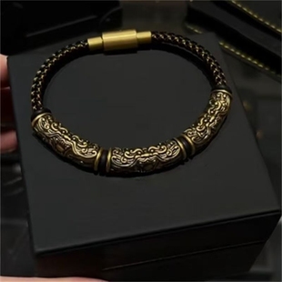 复古饕餮黑金手链半圆设计新中式国潮文化百搭男士手环时尚高颜值