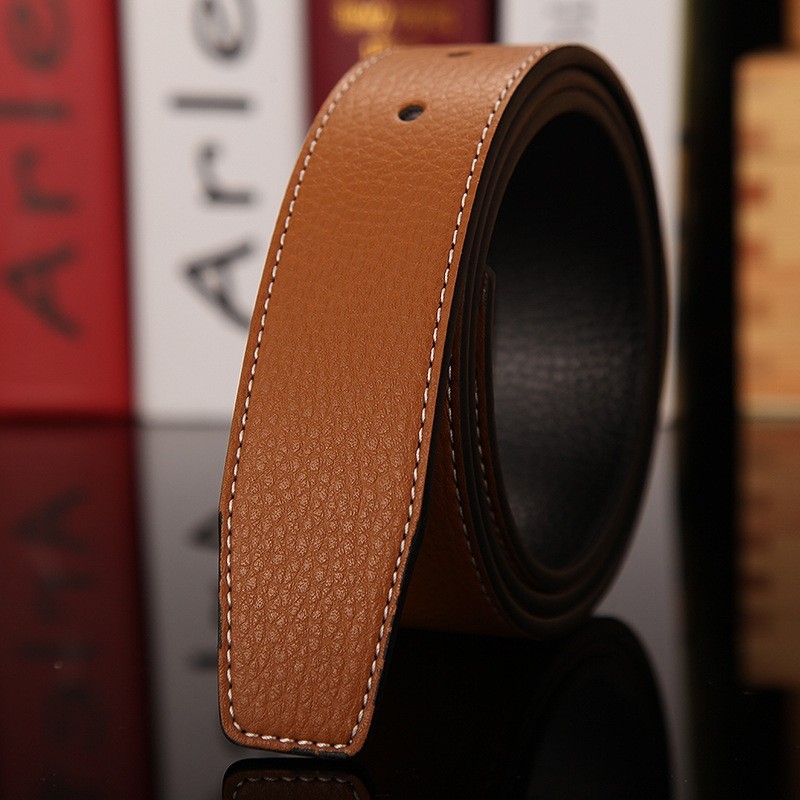 爱马无头无扣头纯牛皮腰带配H扣工字扣男女通用中老年平滑扣结实