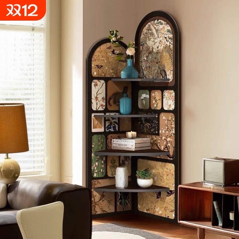 中古墙角转角柜子置物架多层床头柜落地摆件装饰卧室收纳三角柜