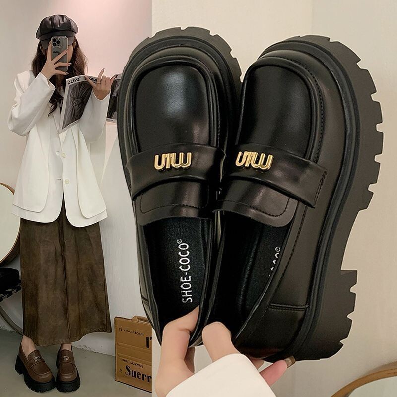 中跟真皮英伦风小皮鞋女松糕底2026春季百搭厚底玛丽珍乐福鞋圆头