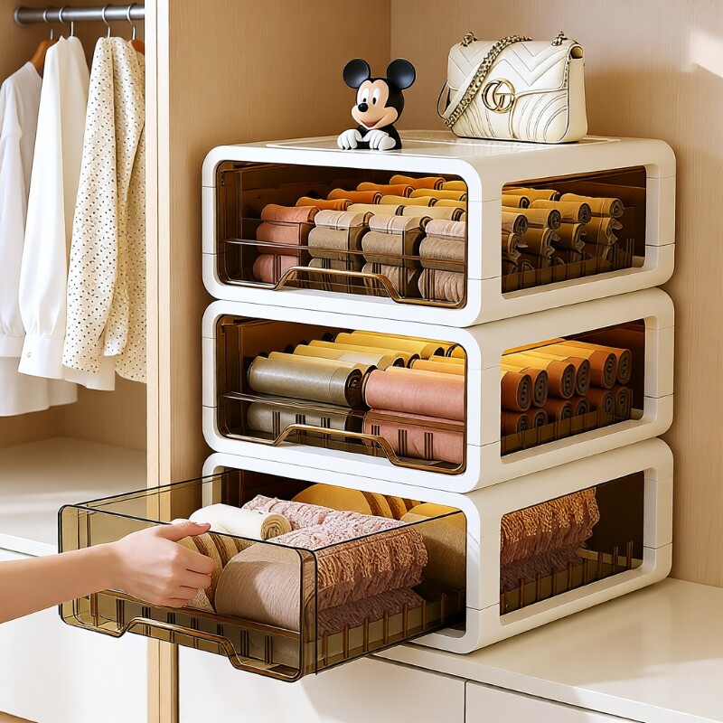 抽屉式内衣收纳盒家用衣柜内裤袜子三合一分隔神器柜子分层衣物