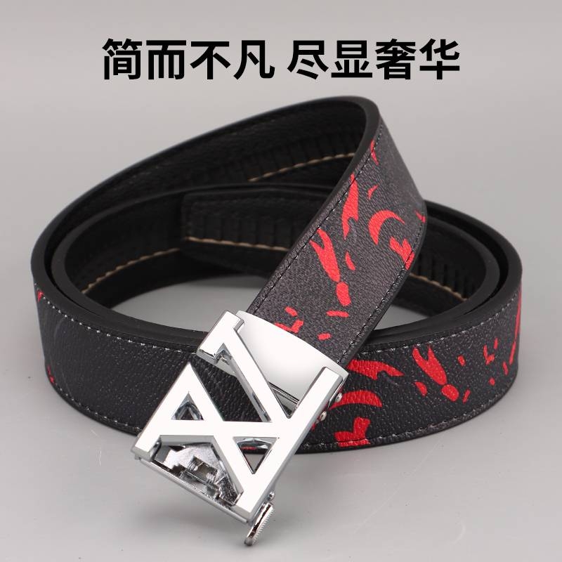 爱马男仕男士皮带真皮百搭字母涂鸦自动扣青年学生腰带牛仔裤潮流