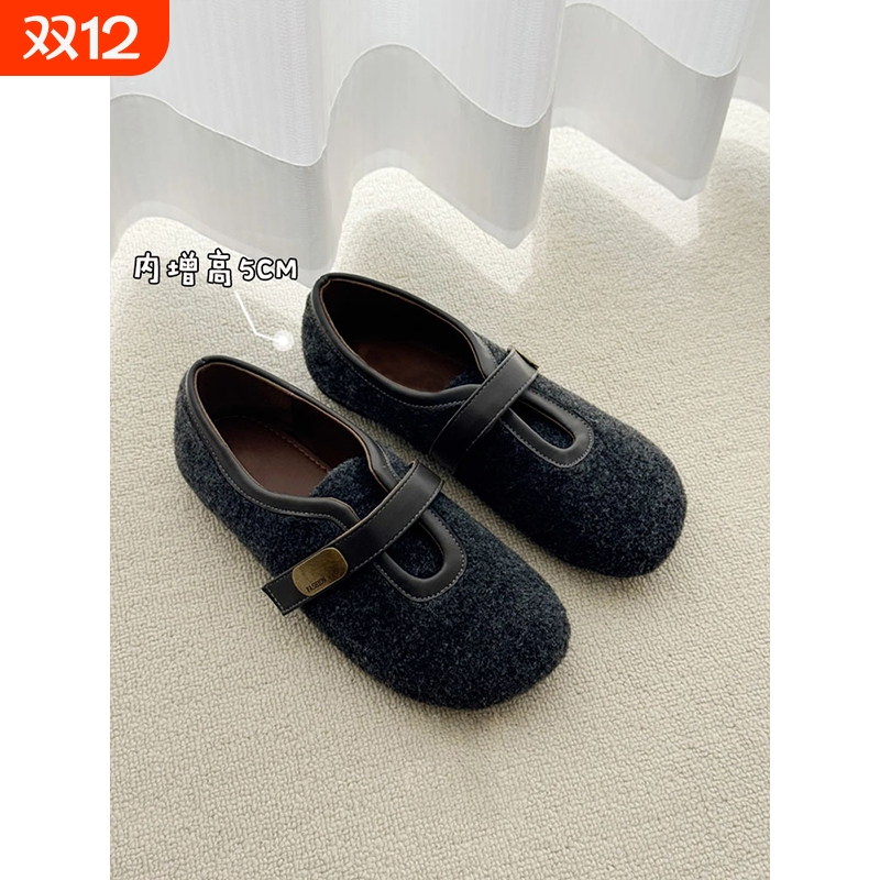 内增高5cm百搭毛毛鞋女2025秋冬新款魔术贴加绒玛丽珍鞋平底浅口