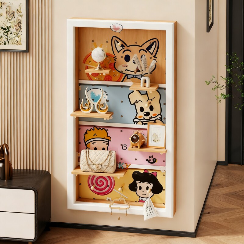 洞洞板壁挂收纳隔板客厅装饰架入户玄关实木圆球挂钩放置架墙面