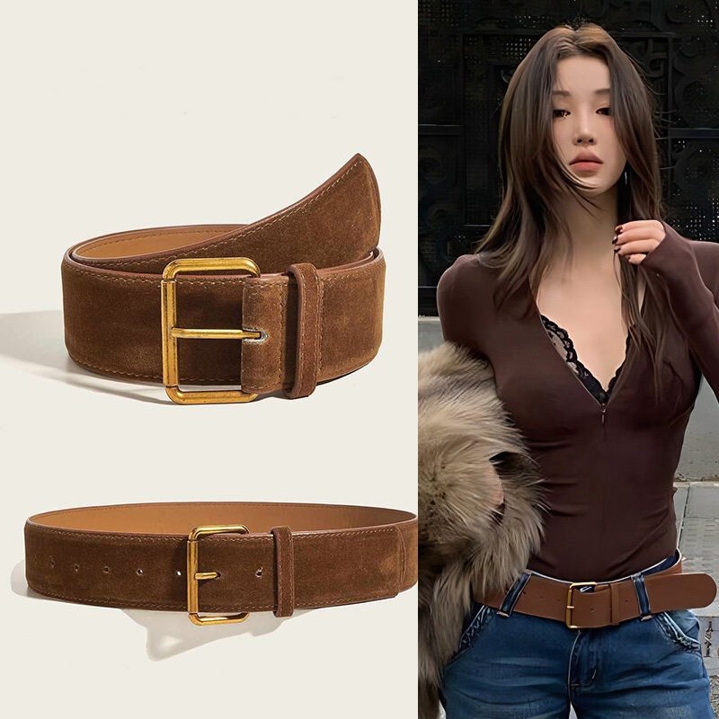 绒面复古棕色宽腰封腰带女2025新款配饰装饰配裙子牛仔裤大衣皮带