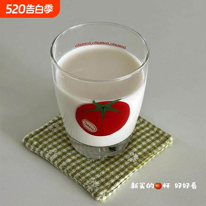 玻璃杯女高颜值番茄杯子大容量2025新款家用水杯牛奶杯简约咖啡杯
