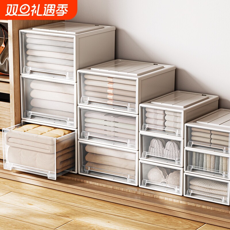 抽屉式收纳箱透明衣柜衣服收纳柜家用内衣收纳盒塑料衣物整理箱子