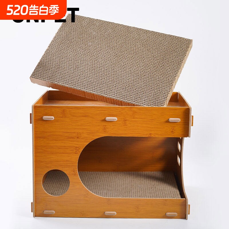 爆款宠物用品猫咪玩具实木猫抓板瓦楞纸猫床耐磨不掉屑四季通用