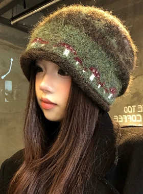 费尔岛复古卷边堆堆帽女秋冬2026新款保暖冷帽慵懒风护耳包头帽子