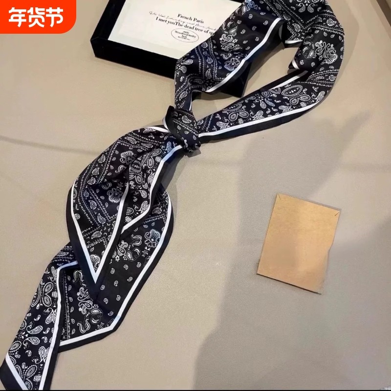长条飘带女2025新款高级感配饰系腰带腰封系脖丝巾丝带波点黑色