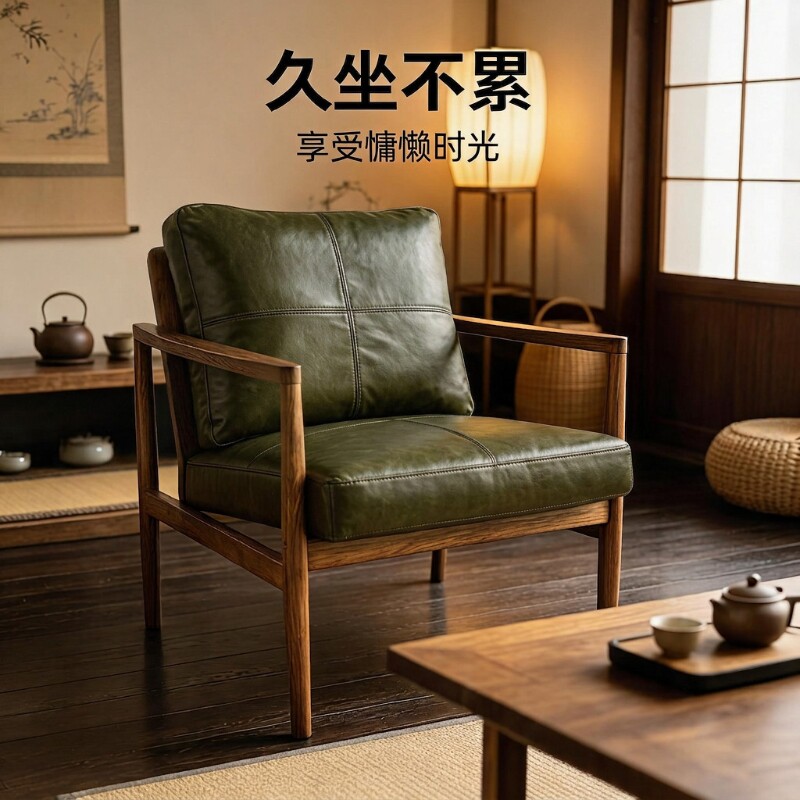 北欧实木懒人单人沙发休闲椅客厅阳台书房设计师中古风轻奢高级感