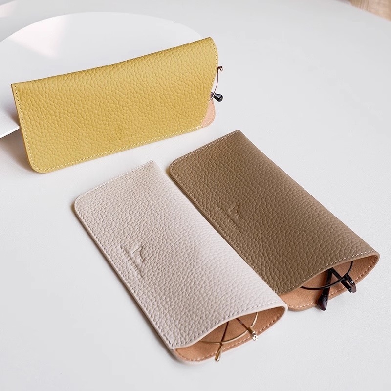 ins日系便携眼镜收纳包 高级感真皮软皮头层牛皮小众女皮质眼镜袋