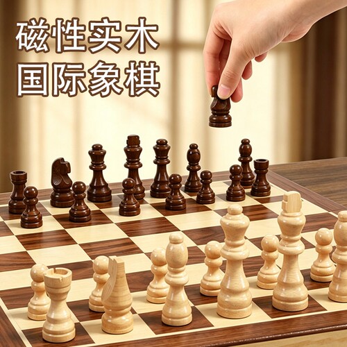 磁性实木国际象棋小学生比赛磁吸棋盘儿童节礼物便携chess西洋棋