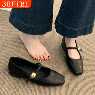 黑色单鞋女2025新款春夏季低跟平底小皮鞋法式玛丽珍女鞋子配裙子