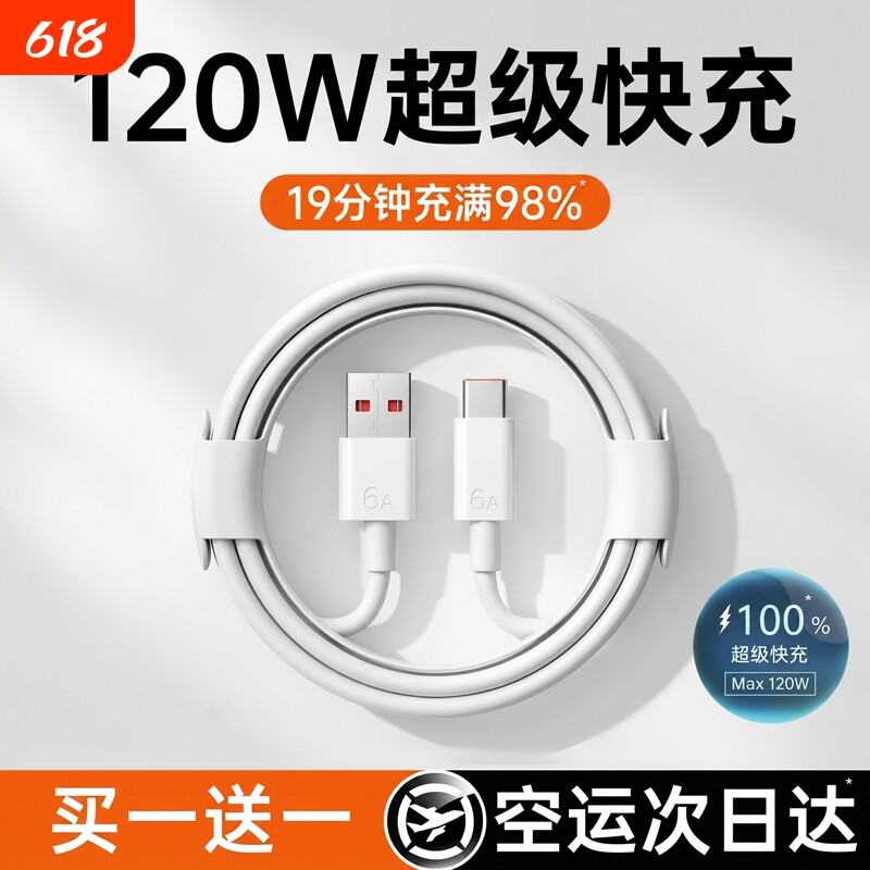 【国家3C认证】120W超级快充充电线适用于华为66W充电线荣耀安卓mate80/60充电器数据线typec小米oppo/vivo
