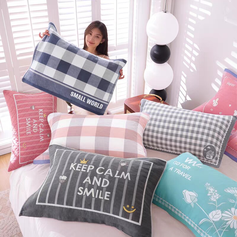 棉枕巾枕头盖巾一对装棉纱布加大加厚四季学生家用吸汗防螨抗菌