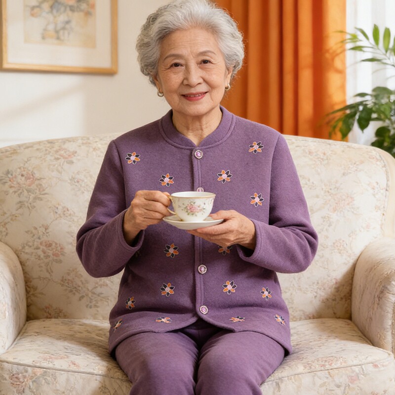 中老年秋冬装开衫保暖内衣套装女款妈妈装加绒加厚奶奶宽松家居服