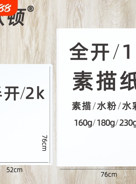 全开素描纸2k大张超大1k一开二开对开半开160铅画纸整开230g全开水彩纸美术生专用水彩加厚画纸180g水粉纸2开