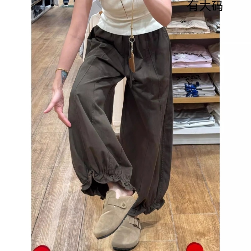 咖色工装花苞灯笼裤女秋冬新款大码高腰显瘦阔腿九分休闲裤子