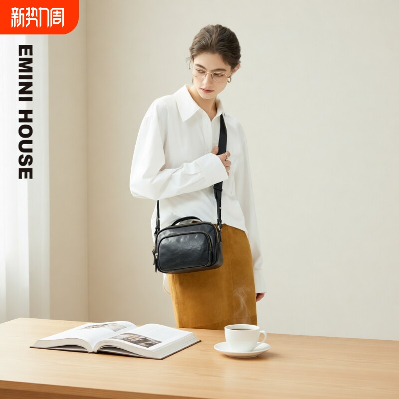 伊米妮2025新款头层植鞣牛皮真皮小方包简约时尚复古单肩斜挎包