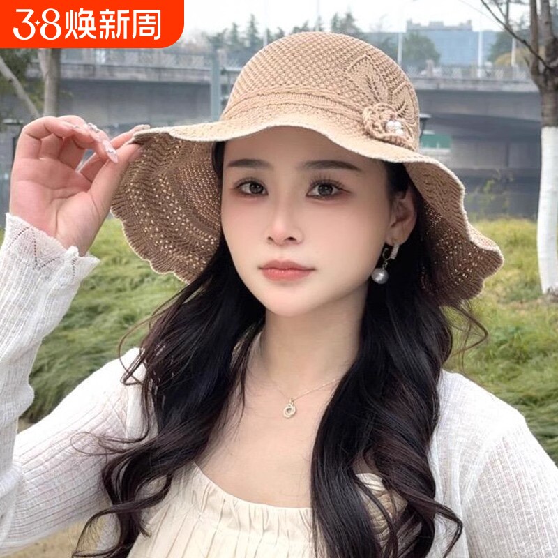 2026新款波浪帽子女遮阳帽防紫外线夏季沙滩帽草帽渔夫帽防晒帽女