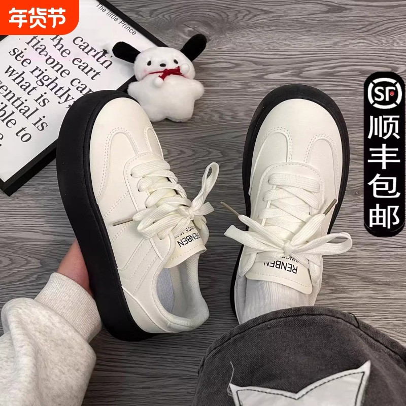 原创厚底板鞋女2024秋季新款松糕女鞋休闲百搭学生原创小众小白鞋