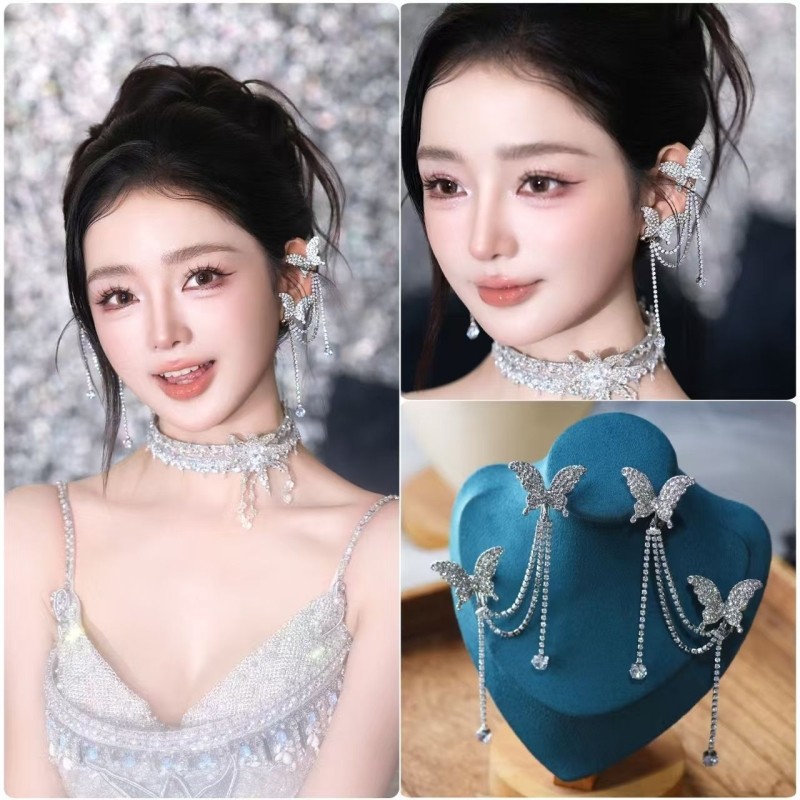 日韩婚礼蝴蝶流苏耳夹新娘婚纱礼服时尚百搭耳饰2025新款耳骨夹