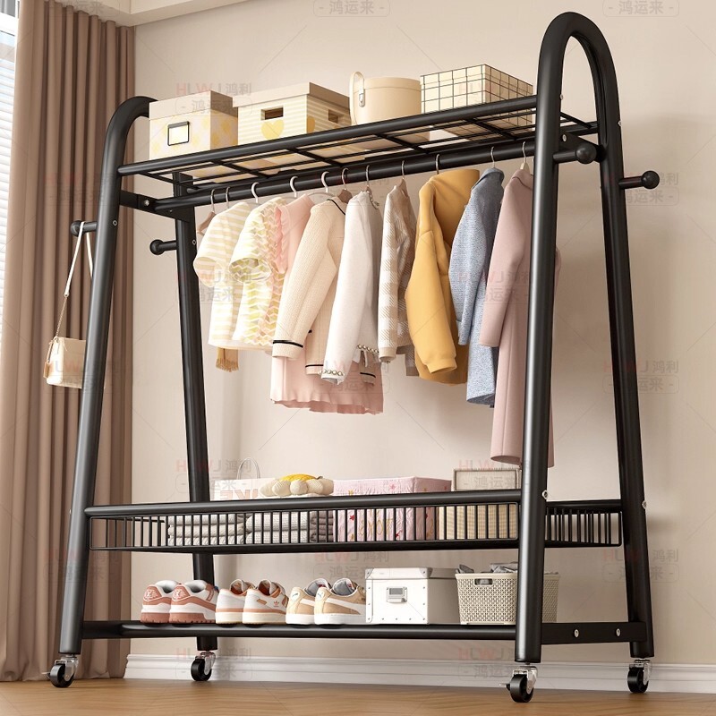 多功能落地卧室可移动挂衣架家用室内多功能衣服收纳架置物架