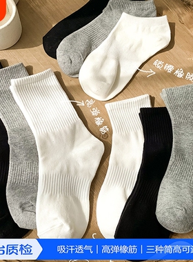 白色袜子女中筒袜春夏纯色纯棉无骨运动袜男款黑色防臭男士长筒袜