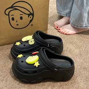 女学生百搭包头夏季 足弓支撑洞洞鞋 EVA厚底防滑不臭增高凉拖鞋