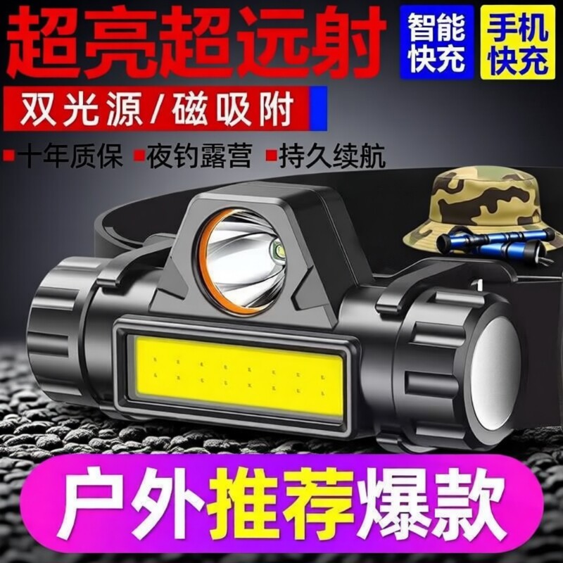 公牛适用头灯led充电感应头戴式手电户外夜钓露营超亮远射长续航