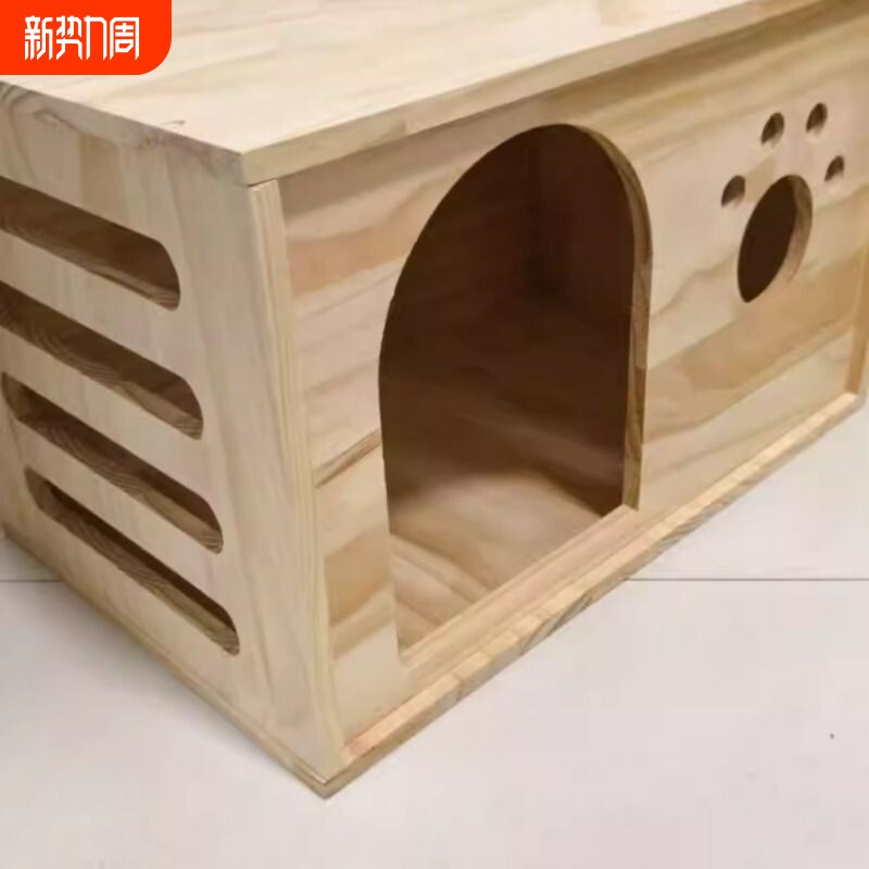木头狗窝实木猫狗窝宠物房子木制床头一体功能床边柜宠物 产房四
