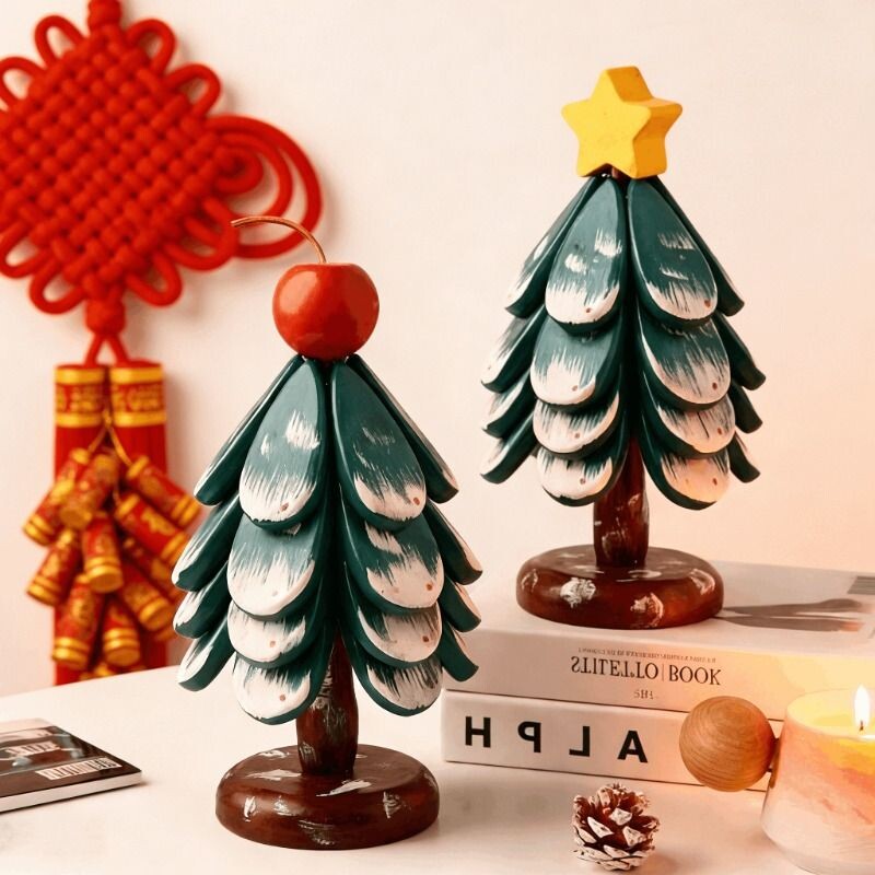 新年圣诞树隔热垫防烫餐桌实木高级创意乔迁摆件折叠锅垫杯垫碗垫