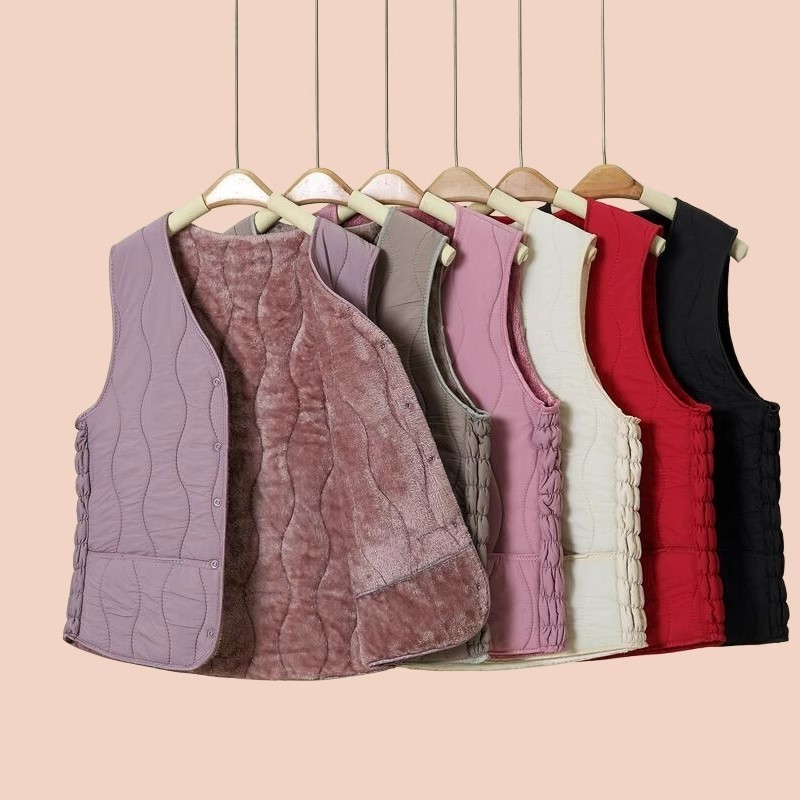 2025中老年女士羽绒棉马甲妈妈加绒内穿短款保暖坎肩V领背心开衫