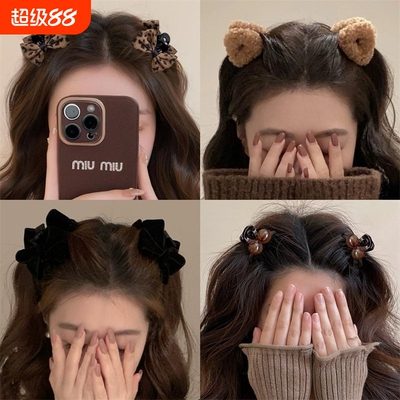 豹纹侧边刘海小抓夹蝴蝶结发夹女2025新款高级感秋冬公主头头顶夹