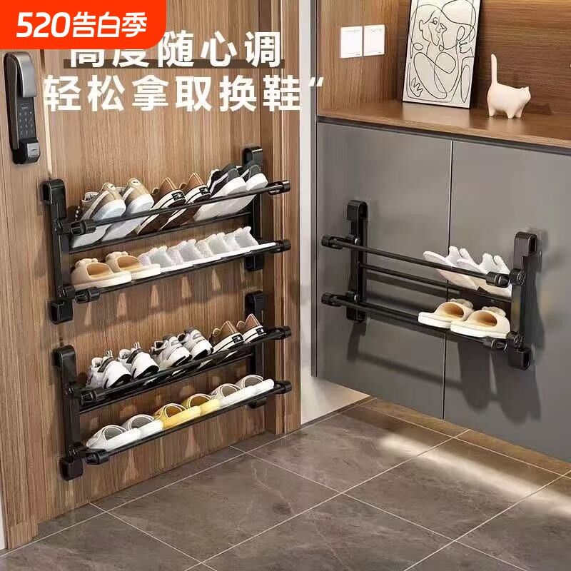 可折叠门后鞋架壁挂式拖鞋打孔卫生间多层收纳神器宿舍省空间鞋子