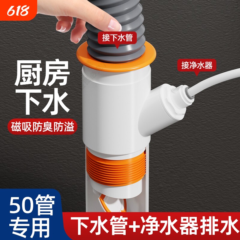 厨房下水管三通洗菜盆下水道多功能接头洗碗机排水集成下水器对接