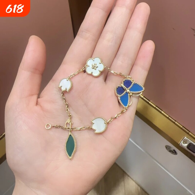 四叶草lucky手链白贝母红玛瑙五花新款蝴蝶幸运满钻精美礼物高级