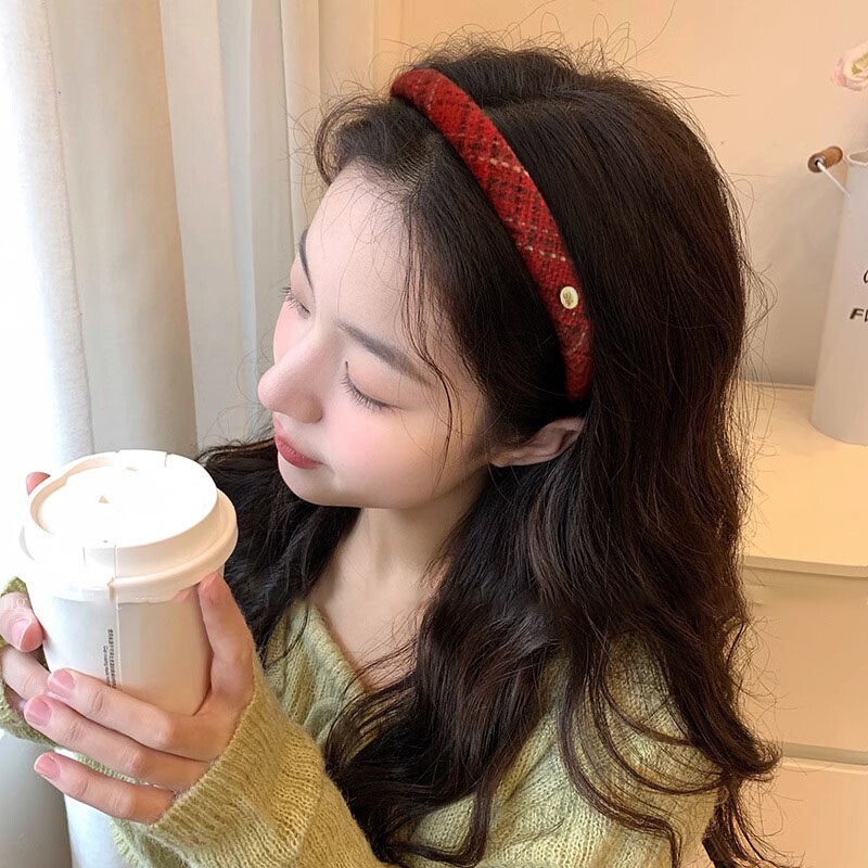 港风氛围感红色格子发箍女2026年新款复古高级感新年头箍气质发饰