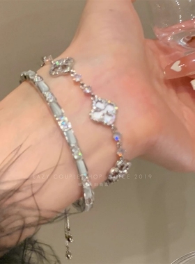 富家千金即视感！四叶花贝壳锆石抽拉手链精致轻奢名媛猫眼石手镯