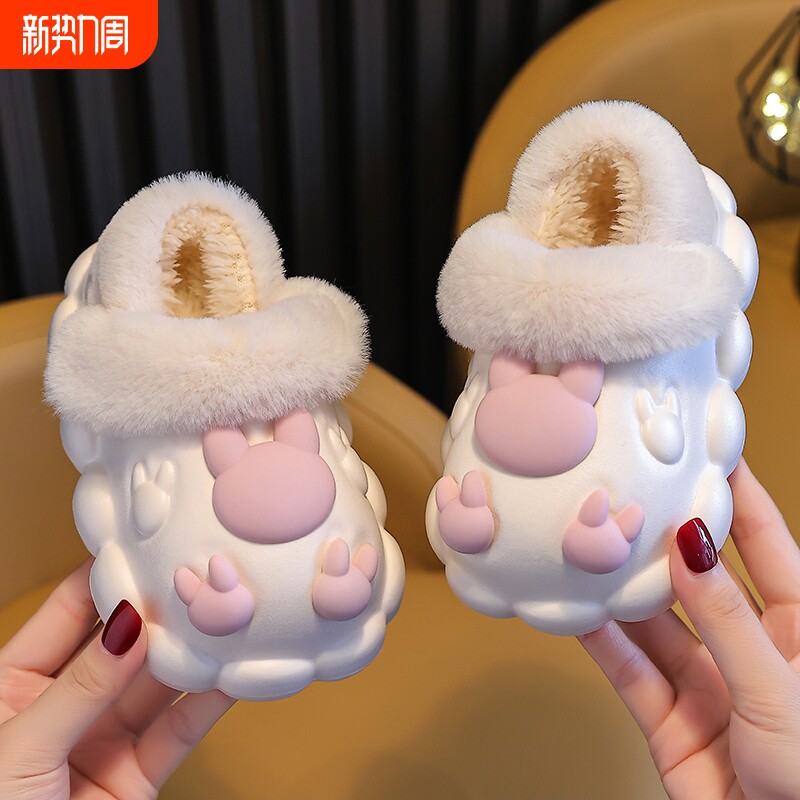 卡通兔子儿童拖鞋棉拖鞋冬季宝宝防水包跟可拆卸女童男童毛毛棉鞋