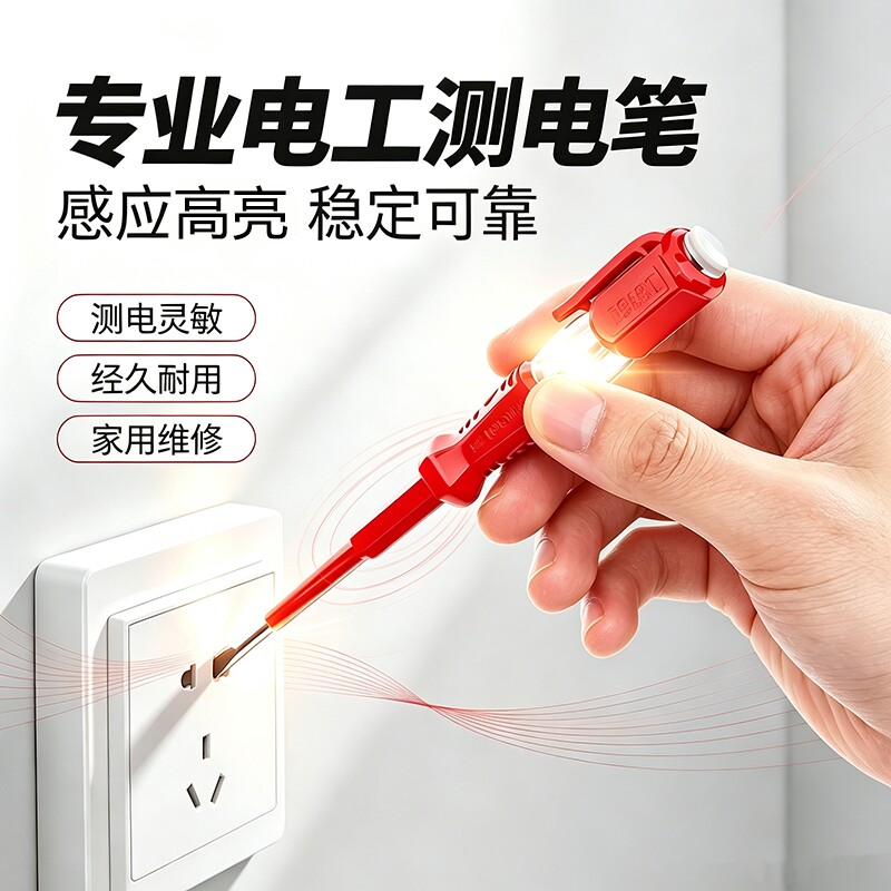 测电笔电工专用高亮测断线漏电新款家用老式智能感应试电笔德力西图片