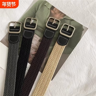 2025编织皮带女无孔裤带男新款潮年轻人弹力帆布腰带休闲运动松紧