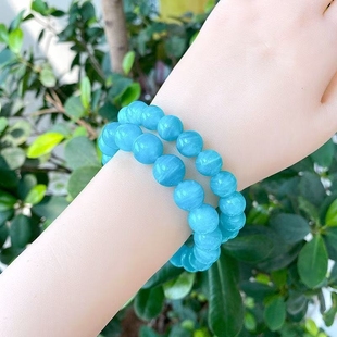 收藏级天河石手链亚马逊石单圈水晶蓝绿色冰种天河石手串@
