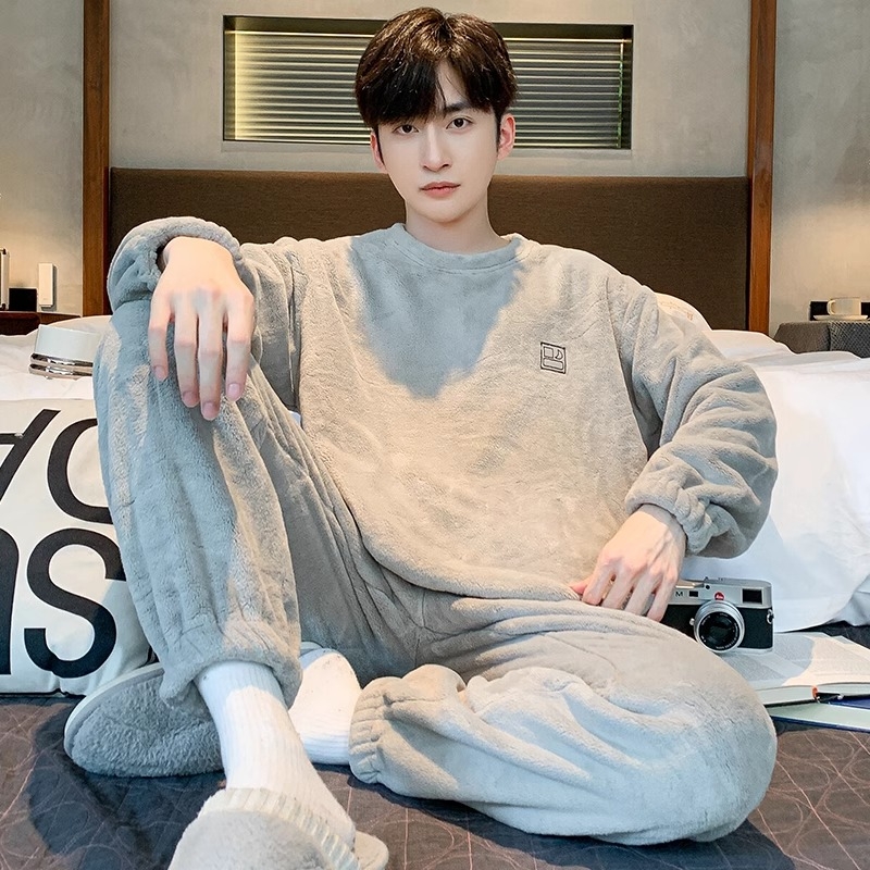 珊瑚绒男款睡衣男士冬季加绒加厚