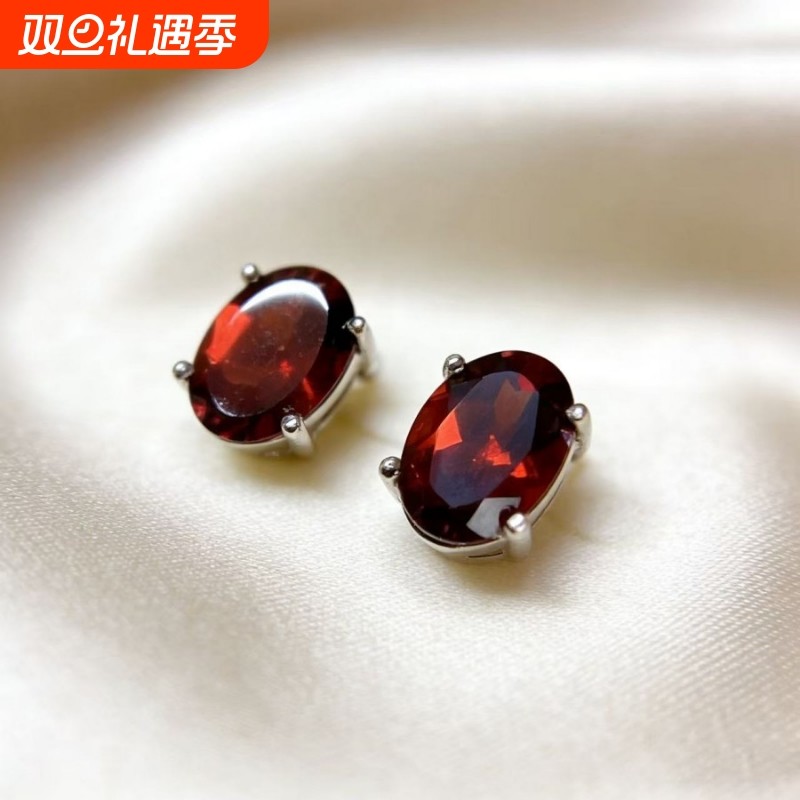 天然石榴石耳钉925银针耳饰个性时尚百搭复古