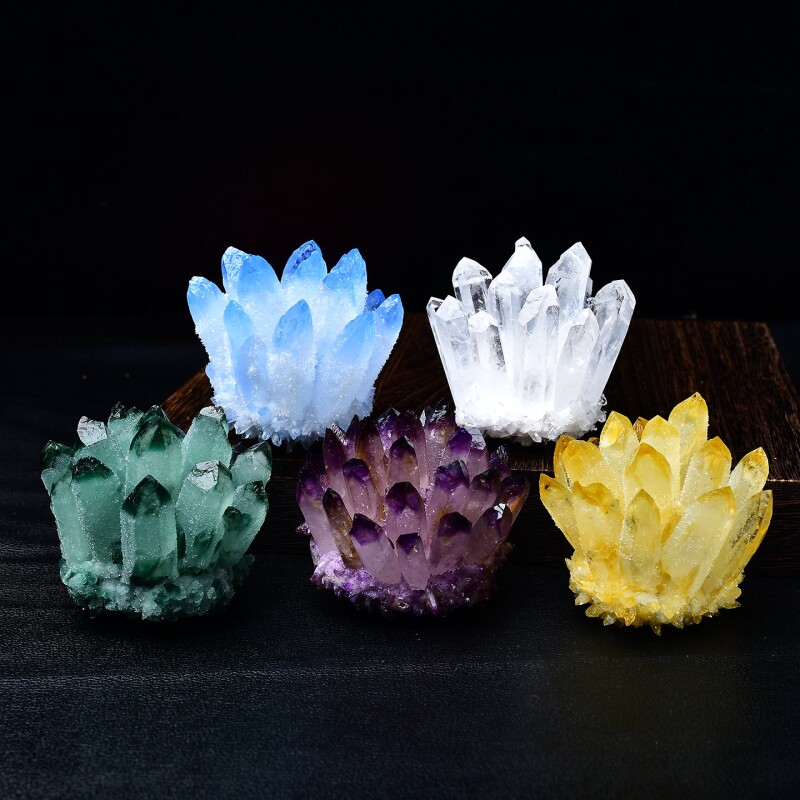 天然黄绿白紫水晶簇摆件水晶原石聚财观赏晶簇桌面工艺品摆件消磁