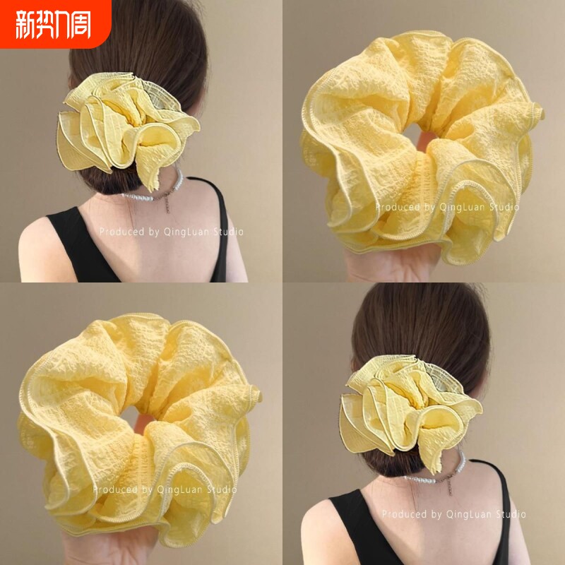 2026明媚柠檬黄超仙泡泡纱大肠发圈女春夏丸子头绳精致旅行公主风