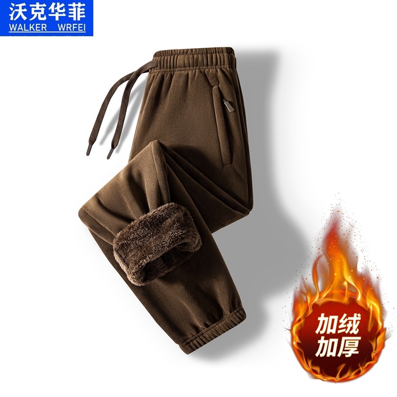 双面摇粒绒卫裤男加绒加厚抓绒裤宽松保暖休闲裤子束脚户外运动裤