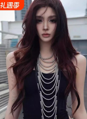 欧美风多层串珠流苏项链复古时尚高级感气质长款毛衣链性感锁骨链